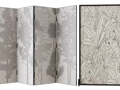 Folding Screen With Trees And Floral Patterns 3d model