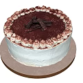 Delicious Light Blue Cake With Red Surface Cream Frosting And Chocolate Decorations On Serving Tray