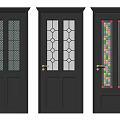 Modern Black Panel Doors With Various Decorative Glass Patterns And Designs 3d model