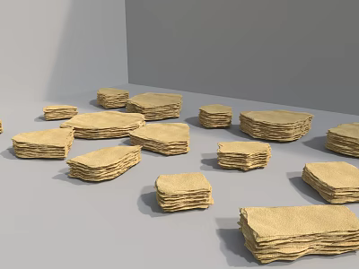 Light Yellow Stone Wood Sheets Neatly Stacked On Gray Background 3d model