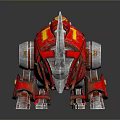Futuristic Red Mechanical Rhino With Metal Body Yellow Accents And Sharp Horns