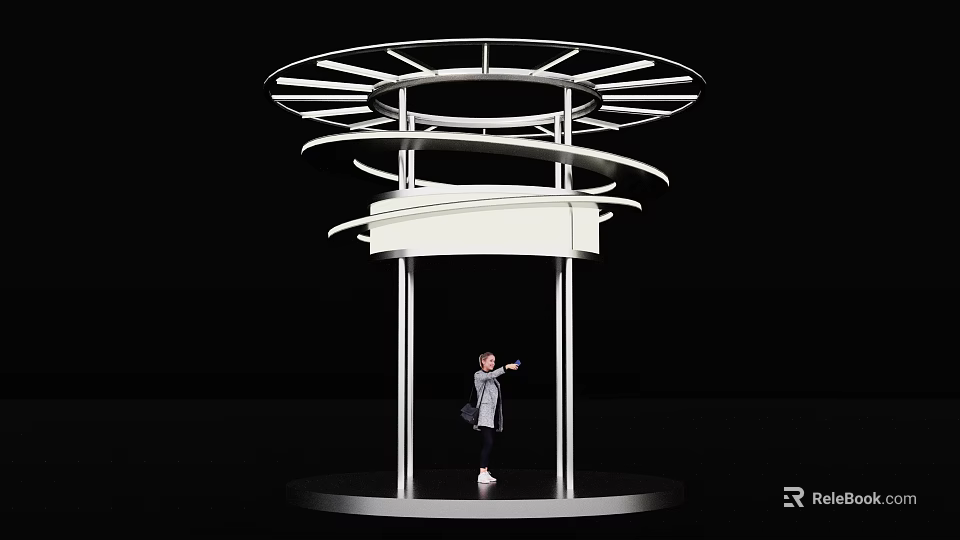 Modern Spiral Stage Design With Multi Layered Structure Supporting Pillars And Person Standing 3d model