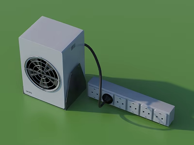 White Industrial Equipment With Front Fan Connected To Power Strip 3d model