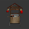 Traditional Chinese Food Cart With Red Lanterns Wooden Structure Tile Roof And Wheels