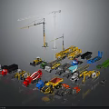 Construction Machinery Collection With Crane Excavator Truck Road Roller And Loader