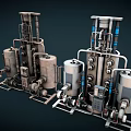 Detailed Mechanical Industrial Equipment With Complex Pipes And Metal Containers