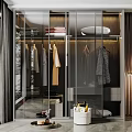Elegant Modern Wardrobe Interior With Glass Doors Hanging Space And Folded Clothes