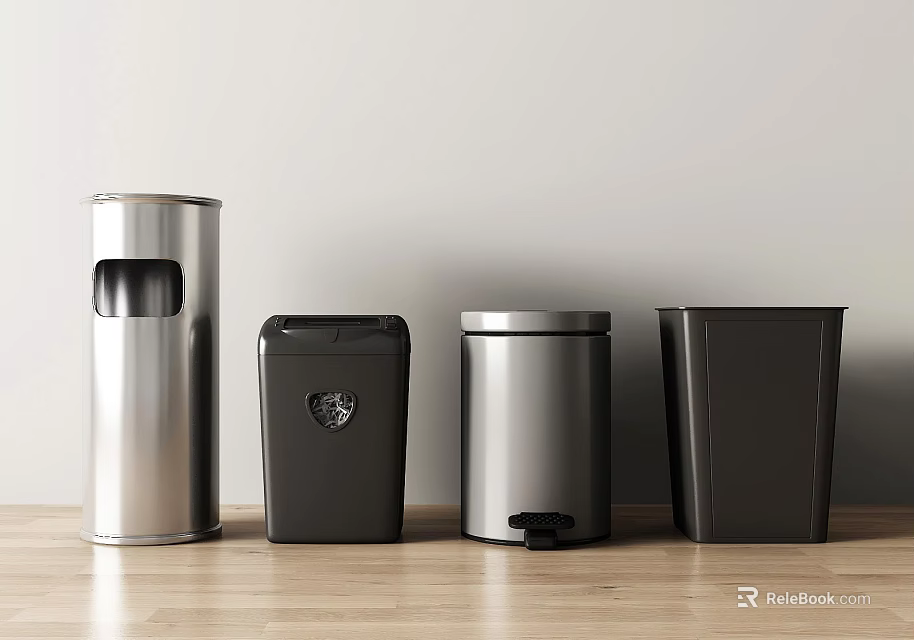 Modern Pedal And Manual Trash Bins In Silver Black For Home Wooden Floor Use 3d model 
