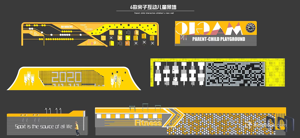 Colorful Yellow Interactive Wall with Geometric Patterns for Parent Child Activity Room 3d model