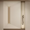 Minimalist Entryway Interior Design With Long Wall Light And Decorative Sculpture