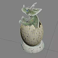 Hatching Reptile Dinosaur With Green Body Emerging From Spotted White Eggshell 3d model
