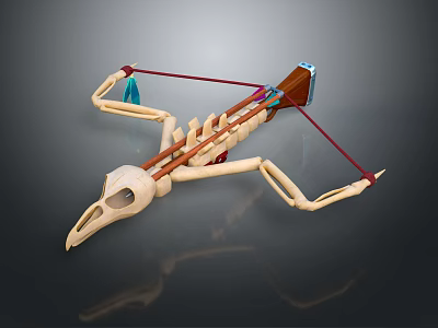 Bird Skeleton Craft With Wooden Structure Red Strings And Blue Decorations 3d model