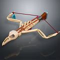 Bird Skeleton Craft With Wooden Structure Red Strings And Blue Decorations 3d model