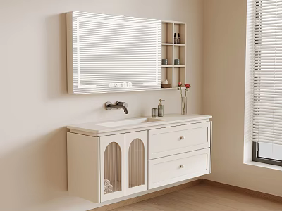 Modern White Bathroom Cabinet With Mirror Sink Faucet Drawer And Decor 3d model