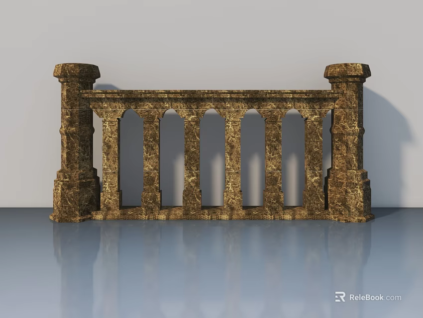 Classical Stone Swing Door Featuring Arched Panels And Decorative Pillars 3d model 