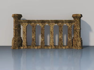 Classical Stone Swing Door Featuring Arched Panels And Decorative Pillars 3d model