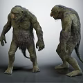 Furry Mythical Creature Design With Green Skin And Two Standing Perspectives