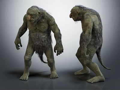 Furry Mythical Creature Design With Green Skin And Two Standing Perspectives 3d model