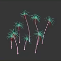 Graceful Palm Trees With Slender Trunks And Green Fronds Against Gray Background And Reflective Ground