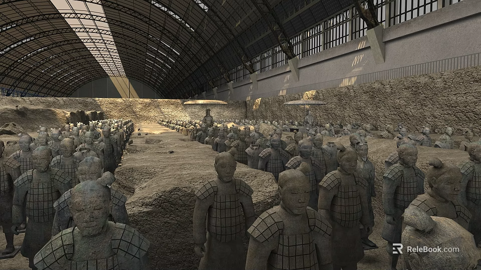 Breathtaking Historical Terracotta Army Scenery Inside The Spacious Chinese Archaeological Excavation Exhibition Hall 3d model 