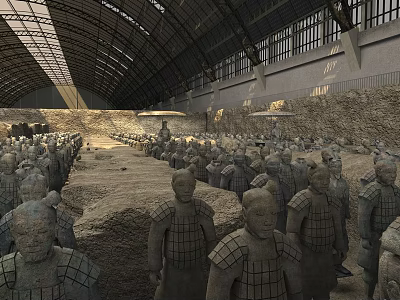 Breathtaking Historical Terracotta Army Scenery Inside The Spacious Chinese Archaeological Excavation Exhibition Hall 3d model