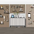Modern Functional Pegboard Wall Decor With Stylish Decorative Items And Plants 3d model