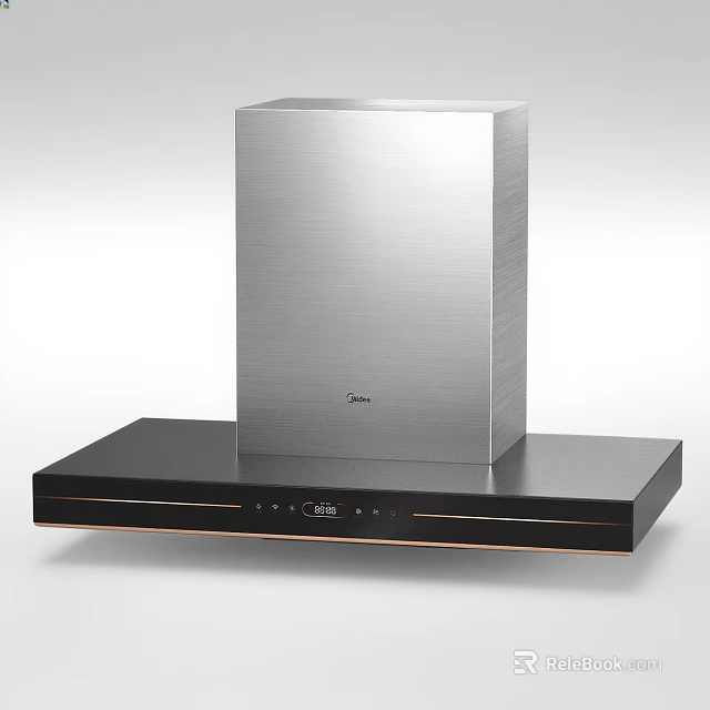 Modern Stainless Steel Kitchen Range Hood With Black Base And Gold Accents Control Panel 3d model 