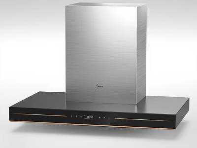 Modern Stainless Steel Kitchen Range Hood With Black Base And Gold Accents Control Panel 3d model