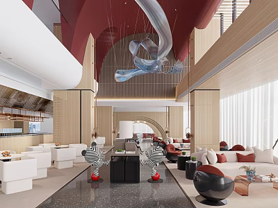 Luxurious Modern Hotel Lobby Interior With Artistic Chandelier Sofa Seating And Marble Floor 3d model