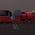 Red Vintage Steam Train With Golden Chimney Black Details And Number 5