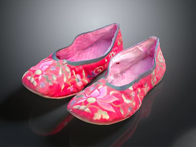 Pink Embroidered Flat Shoes With Traditional Floral Patterns And Soft Inner Lining 3d model