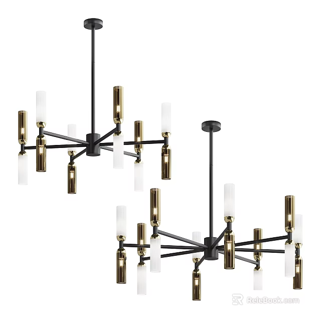 Modern Black and Gold Multi Arm Chandelier with White Candle Style Bulbs 3d model 