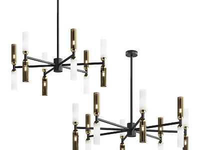 Modern Black and Gold Multi Arm Chandelier with White Candle Style Bulbs 3d model