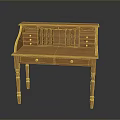 Traditional Wooden Writing Desk With Multiple Drawers And Small Open Compartments