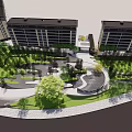 Modern Landscape Design With Curved Pathways Green Spaces And Water Features 3d model