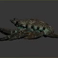 Textured Bronze Crab Sculpture With Green Patina And Curved Claws As Decorative Piece