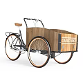 Practical Cargo Bike With Wooden Cargo Box Black Frame And Three Wheels 3d model
