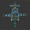 Futuristic Blue And Gold Drone 3D Model With Multiple Rotors And Transparent Canopy