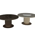 Modern Round Dining Table With Marble and Wooden Tops Fluted Leg and Gold Base