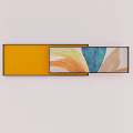 Abstract Wall Art With Solid Yellow And Colorful Abstract Pattern Paintings In Black Frames 3d model