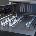 Futuristic Control Room Interior Featuring Console Workstations Digital Displays And Control Panels 3d model