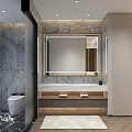 Elegant Modern Bathroom Interior With Marble Walls Large Mirror Double Vanity Glass Shower Freestanding Toilet