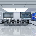 Modern Public Office Space For Police With Workstations Computer Monitors Large Screens And Black Chairs