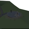 Beautiful Observation Deck With Blue Reflective Floor White Moon Cloud Sculpture Two People Taking