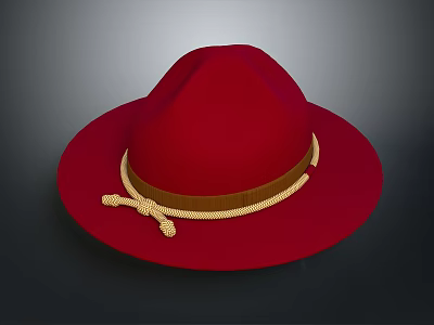 Stylish Red Hat With Brown Band And Knotted Rope For Daily Use 3d model