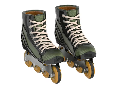 Green Inline Skates With White Laces Yellow Wheels And Modern Design 3d model