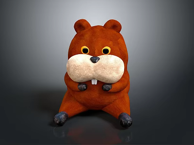 Cute Cartoon Beaver Plush Toy With Brown Body And Big White Nose 3d model