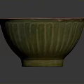 Green Exterior Purple Interior Ceramic Bowl With Striped Texture For Daily Home Use