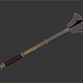 Vintage Battle Axe With Metal Blade Wooden Handle And Red Grip Design