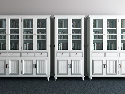 Simple Modern White Bookcase With Glass Doors Drawers And Cabinets For Organizing Books 3d model
